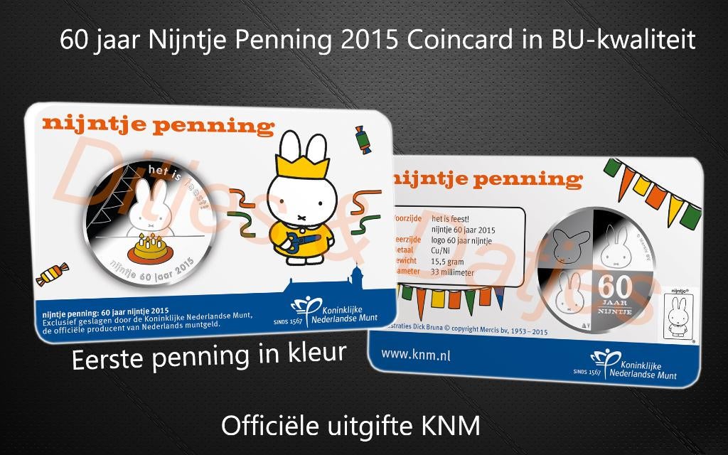 60 Jaar Nijntje penning in coincard KNM, Ophalen of Verzenden, Overige materialen