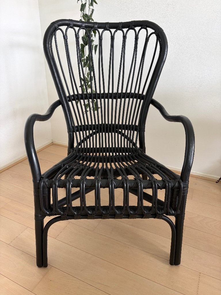 Zwarte rotan/rattan stoel IKEA STORSELE z.g.a.n., Huis en Inrichting, Stoelen, Ophalen, Zwart, Riet of Rotan, Zo goed als nieuw