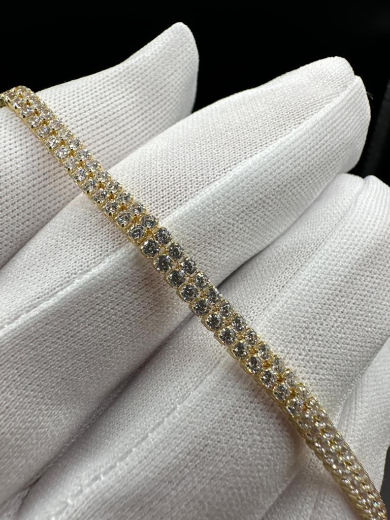 Luxe 14k Gouden Dubbele Tennis Armband met Diamanten, Ophalen of Verzenden, Zo goed als nieuw, Goud, Met edelsteen