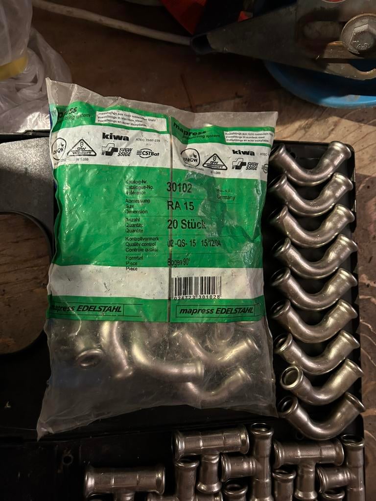 Mapress RVS fitting 90gr bocht 15mm, Bochten, Minder dan 20 mm, Nieuw, Ophalen of Verzenden