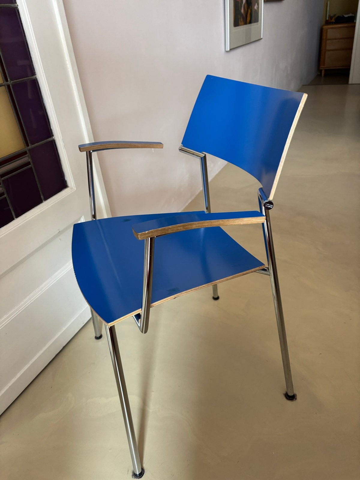 Stoel Kobaltblauw Chroom Design, Huis en Inrichting, Ophalen, Gebruikt, Blauw, Mid-century