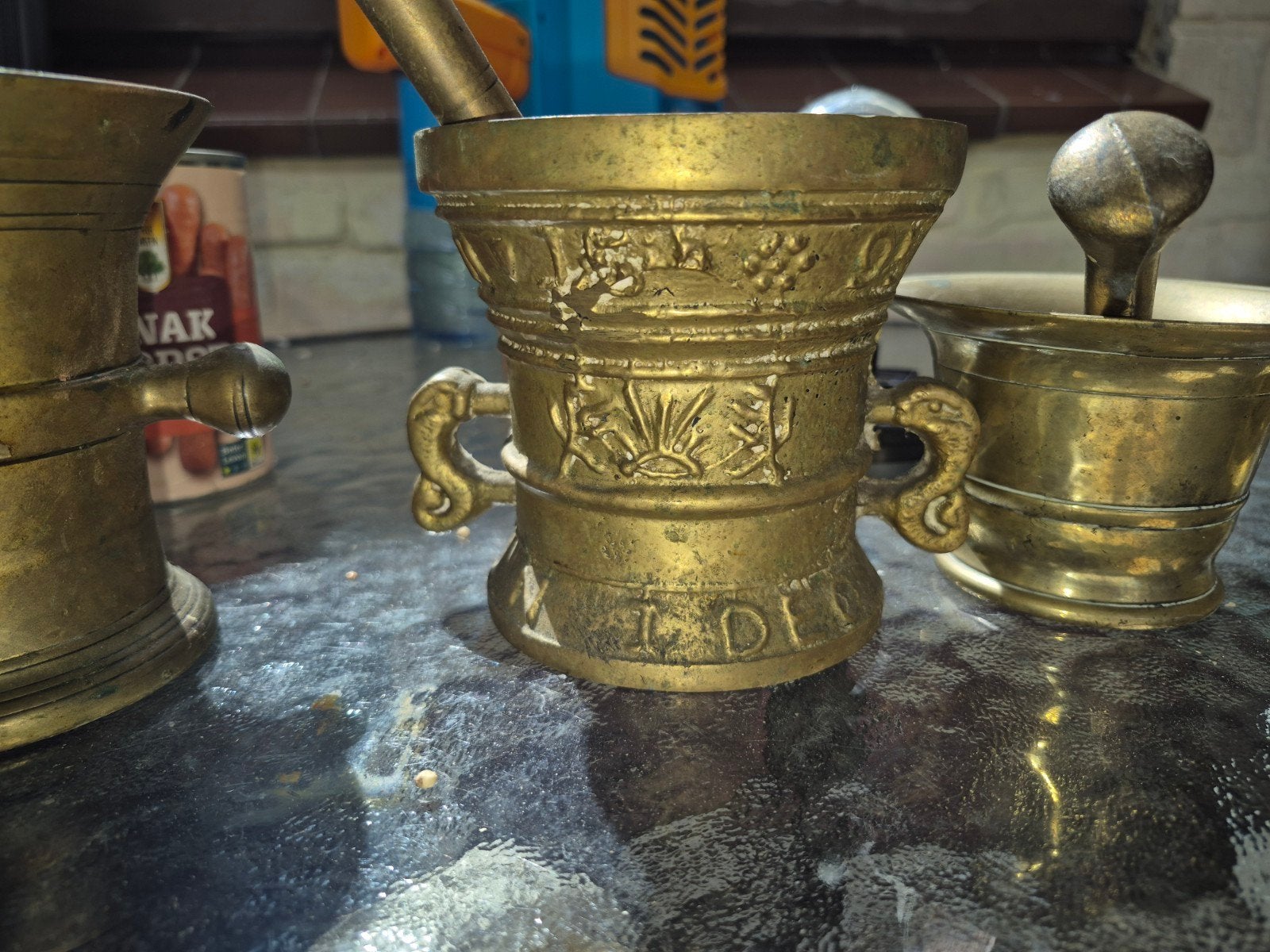 Antieke Bronzen Vijzels met Stampers - Set van 6, Antiek en Kunst, Antiek | Koper en Brons, Ophalen of Verzenden