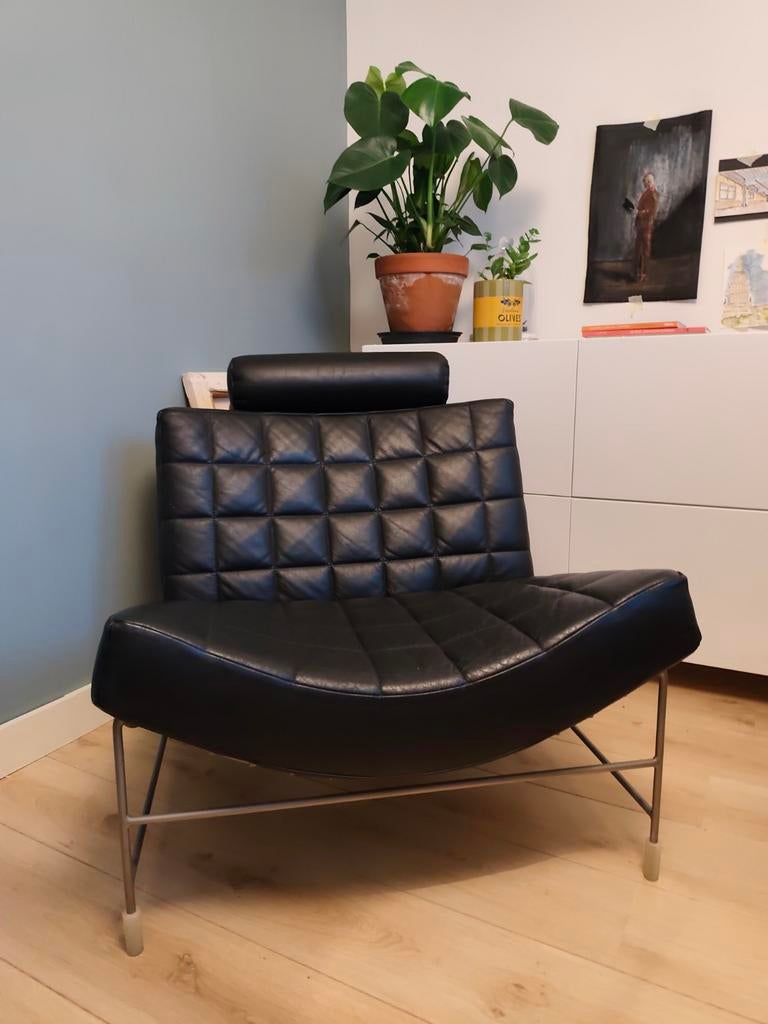 Design meubelstuk. Zwart leer. Leolux: Volare fauteuil, Ophalen, Gebruikt, Eenpersoons, Minder dan 150 cm