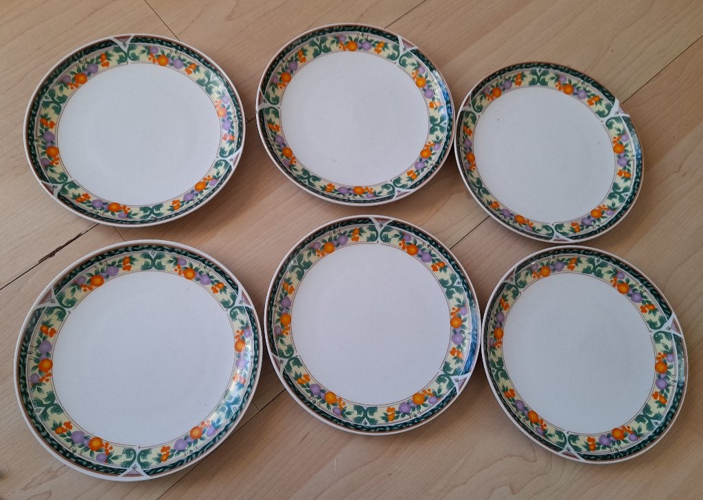 6 GEBAKS BORDJES MET FRUITDECORATIE Doorsnee 17 cm, Overige typen, Ophalen of Verzenden, Zo goed als nieuw, Overige stijlen