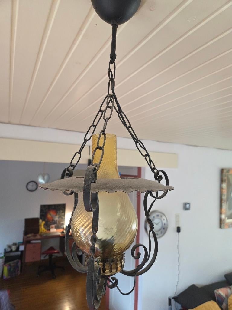 Antieke lamp, Huis en Inrichting, Lampen | Hanglampen, Gebruikt, 50 tot 75 cm, Glas, Antiek