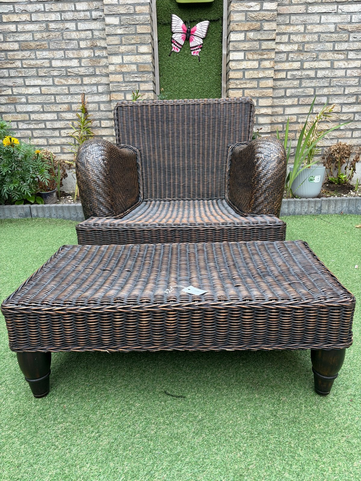 Rotan stoel met bankje bruin/zwart hoogwaardige kwaliteit, Ophalen, Bruin, Riet of Rotan, Zo goed als nieuw