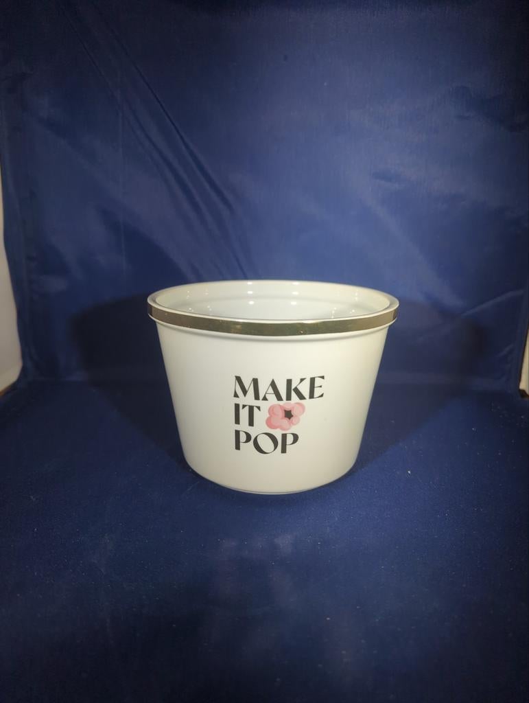 Leuke Popcorn Bak 'Make It Pop' - Wit met Roze Bloem, Ophalen of Verzenden, Gebruikt, Wit, Natuurlijk materiaal