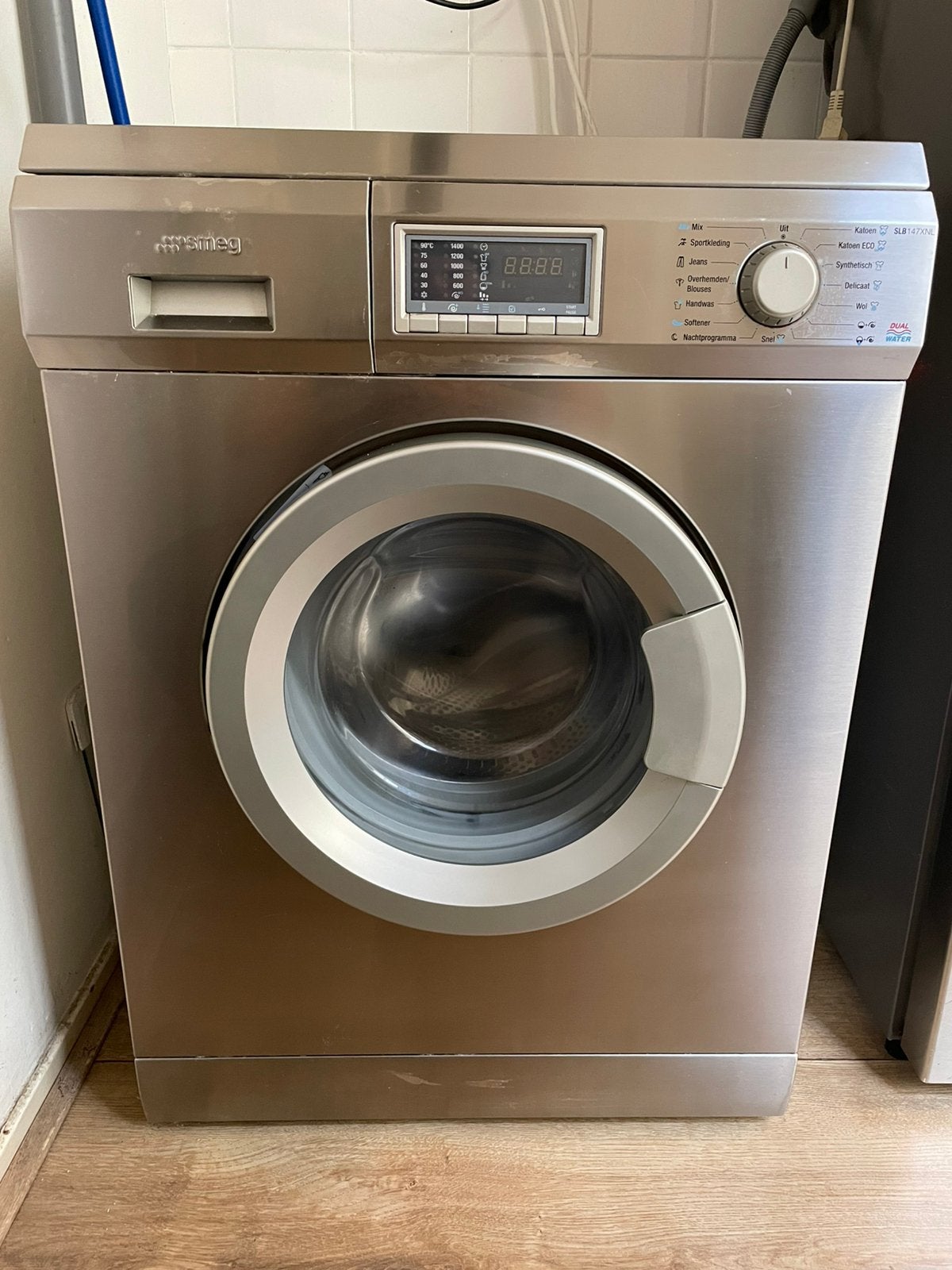 RVS Smeg wasmachine (Model: SLB147XNL), Gebruikt, Ophalen of Verzenden, Voorlader, Kort programma