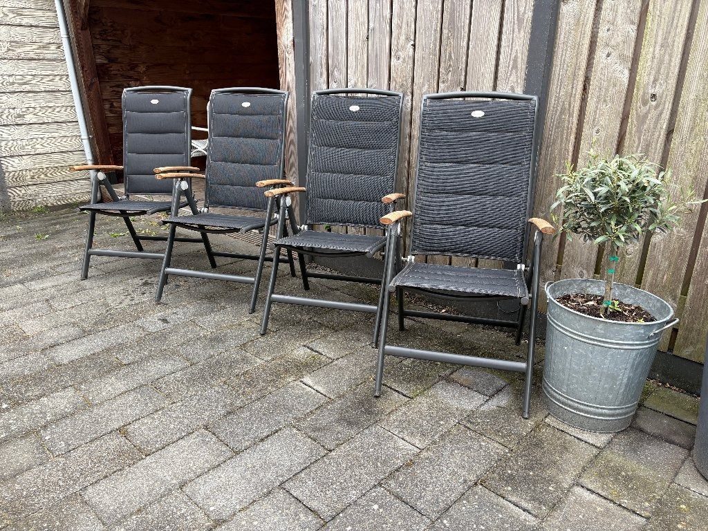 4 Hartman tuinstoelen Roma aluminium/teak/textileen, Ophalen, Gebruikt, Aluminium, Verstelbaar
