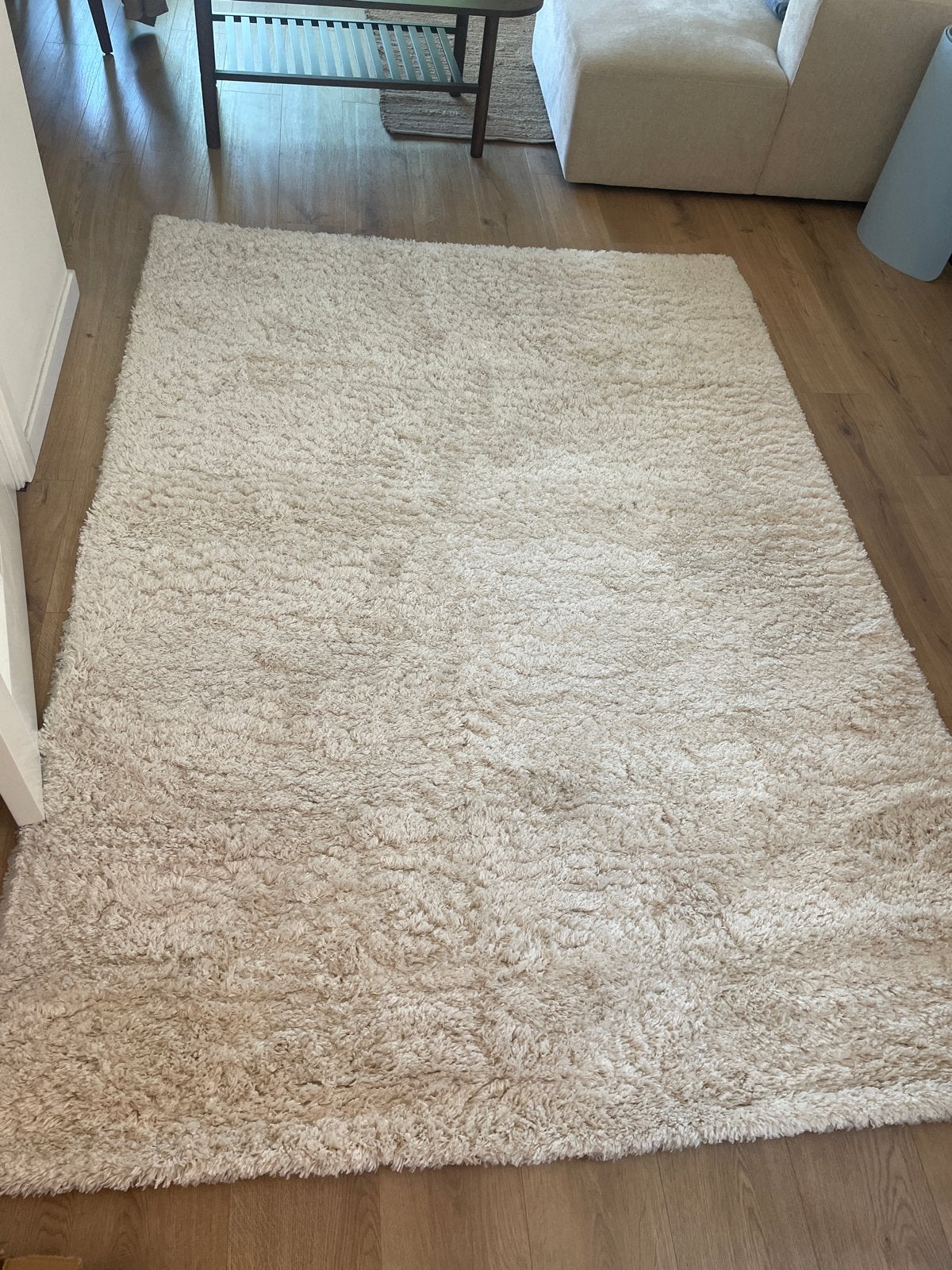 Crèmekleurig hoogpolig vloerkleed, Ophalen, Gebruikt, 150 tot 200 cm, 200 cm of meer