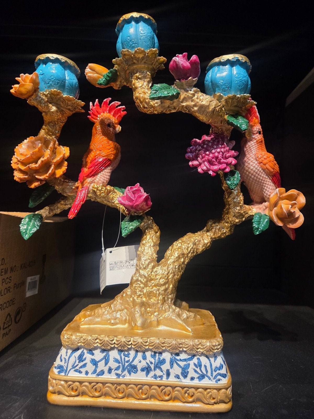 Decoratieve Kandelaar met Vogels en Bloemen, Ophalen of Verzenden