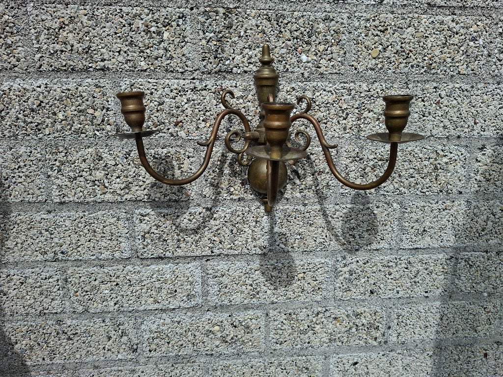 antiek messing wandkandelaar voor 3 kaarsen, Antiek en Kunst, Ophalen of Verzenden, Koper of Brons