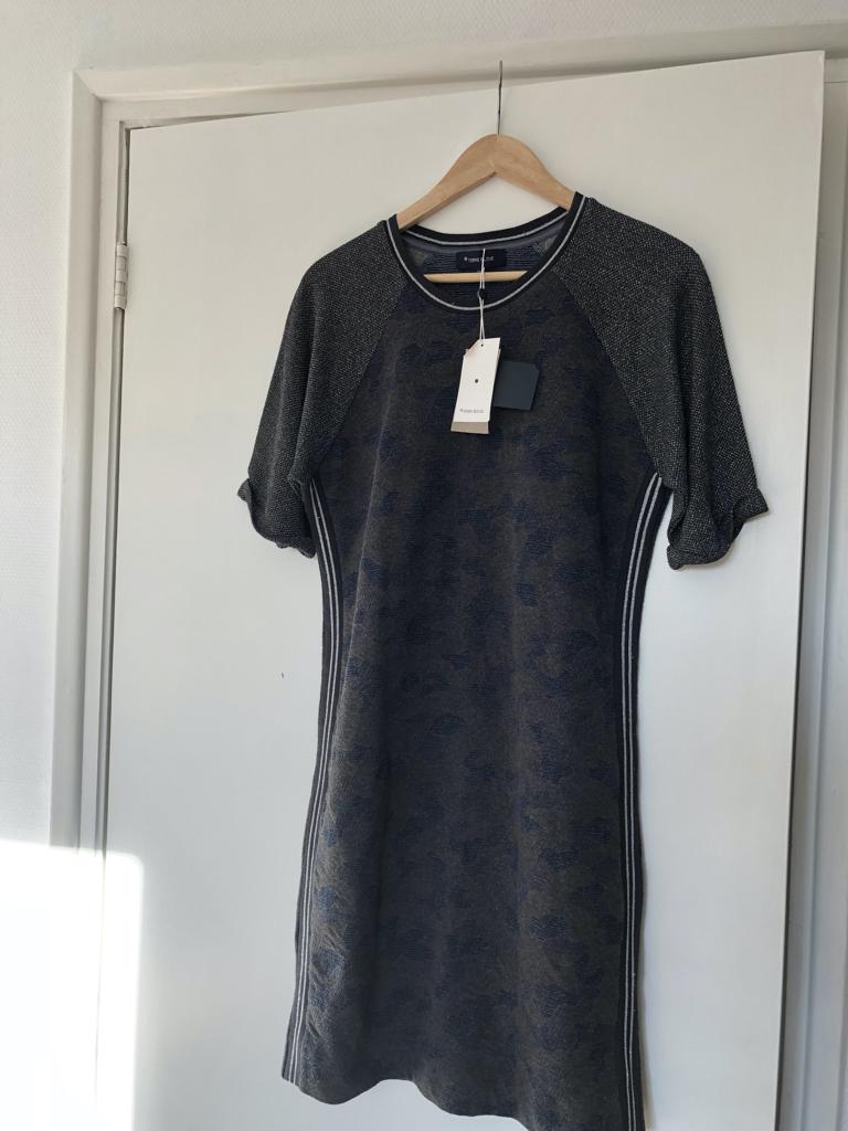 TERRE BLEUE NIEUWE grijze jurk korte mouw m 38 kaartje eraan, Maat 38/40 (M), TERRE BLEUE, Nieuw, Ophalen of Verzenden