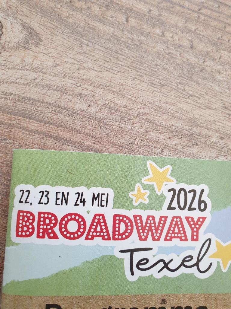 2 Kaarten Texel Broadway 2026, op 22 mei, voor slechts €25., Tickets en Kaartjes, Twee personen, Mei