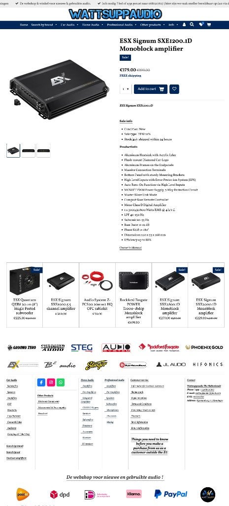ESX Signum SXE1200.1D Monoblok versterker, Auto diversen, Autospeakers, Audio Design, Nieuw, Am Breilingsweg 3, 76709 Kronau, Duitsland
