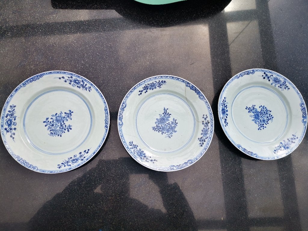 3 antiek Qianlong 18e Eeuw Chinees porseleinen borden bloem, Ophalen of Verzenden