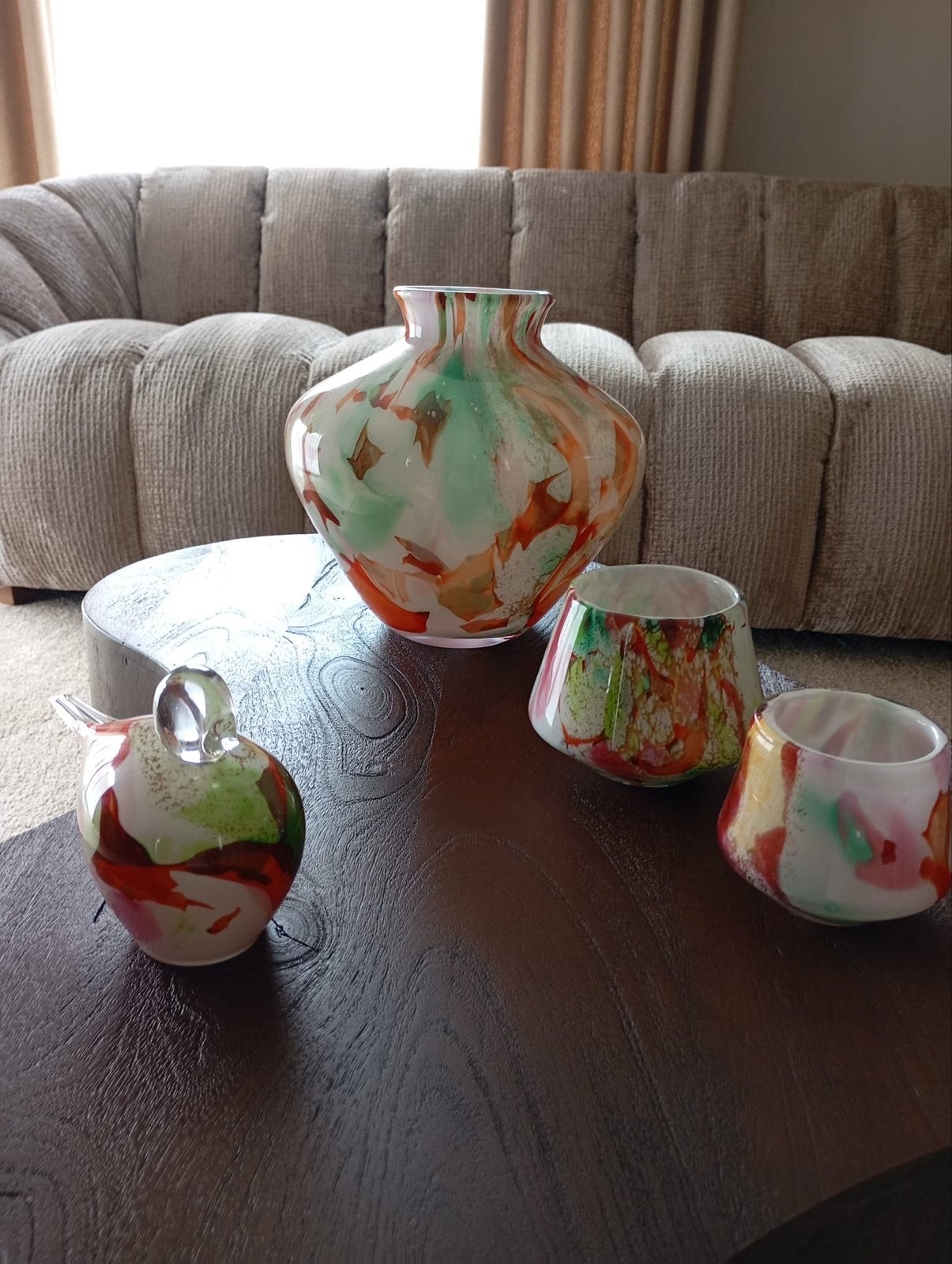 Set van 4 Murano-stijl glazen vazen en decoratie, Ophalen