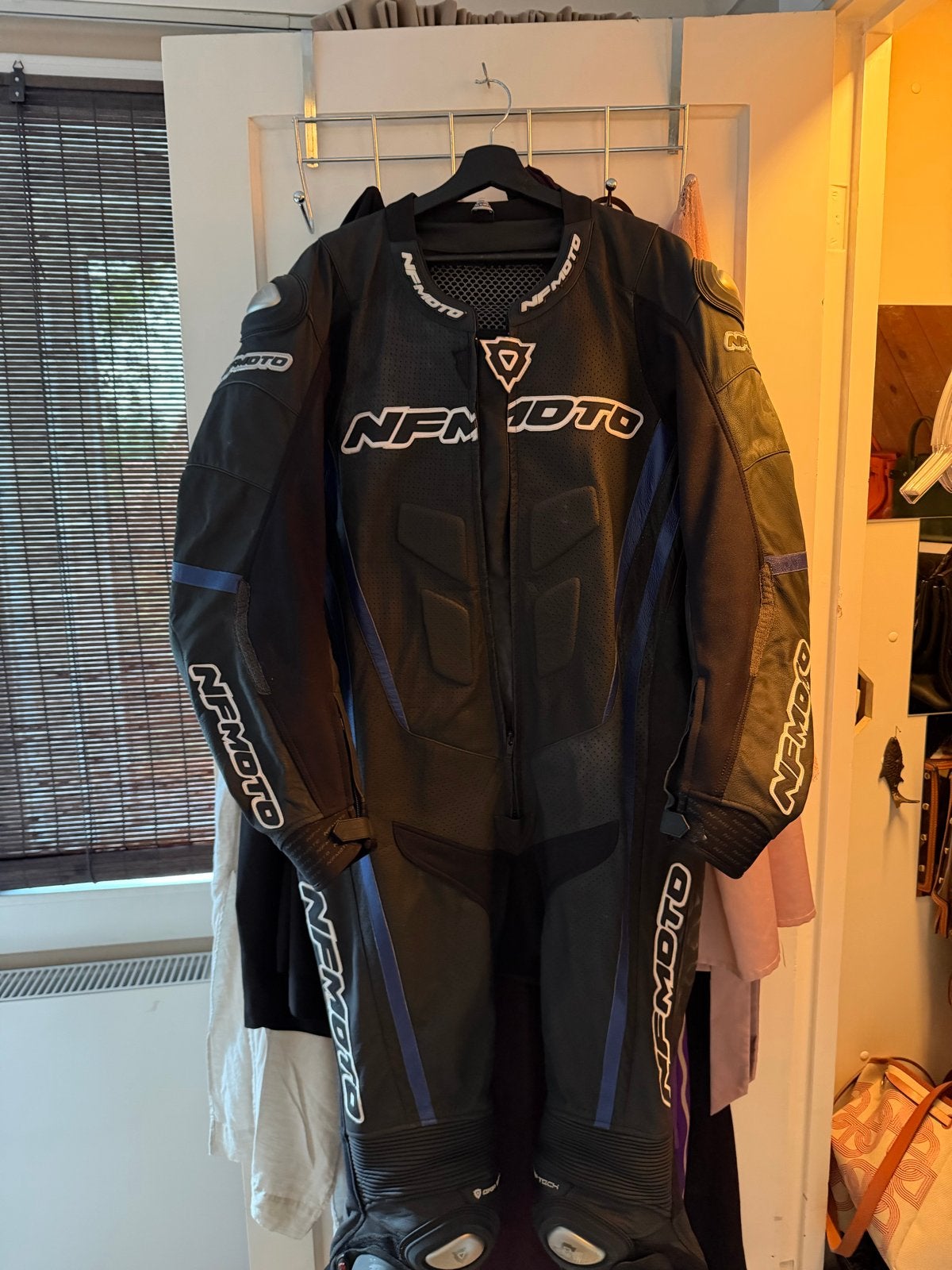 NFMOTO Leren Motor Overall - Zwart/Blauw, Motoren, Ophalen of Verzenden, Tweedehands, Heren, Overall