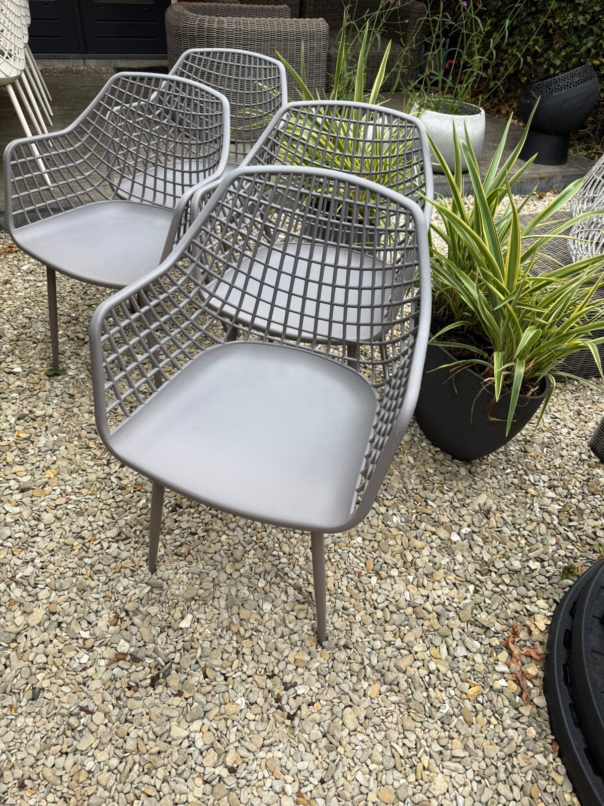 Stoelen 4 stuks Webbing kunststof kuipstoelen), Ophalen, Zo goed als nieuw, Kunststof