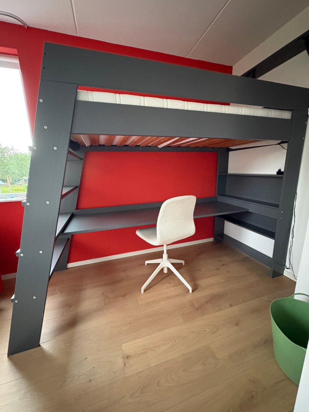 Donkergrijze hoogslaper, Ophalen, Hoogslaper, Eenpersoons, Minder dan 160 cm