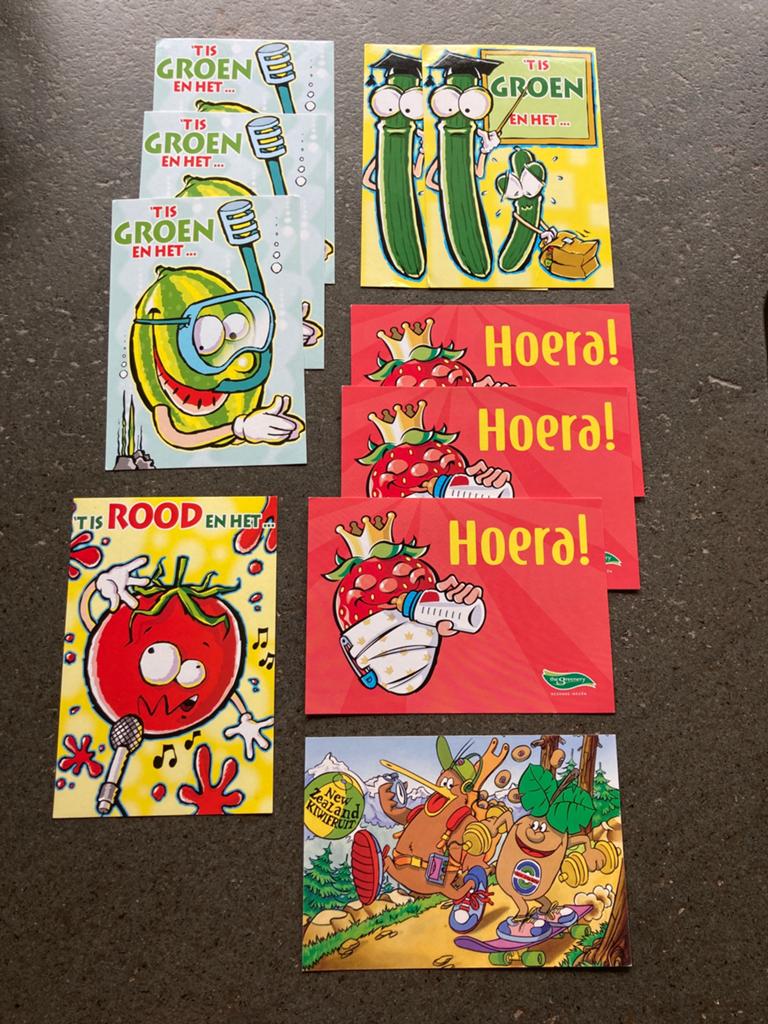 10x vrolijke retro kaarten met thema ‘fruit’ - Super de Boer, Verzamelen, Ansichtkaarten | Themakaarten, Ophalen of Verzenden