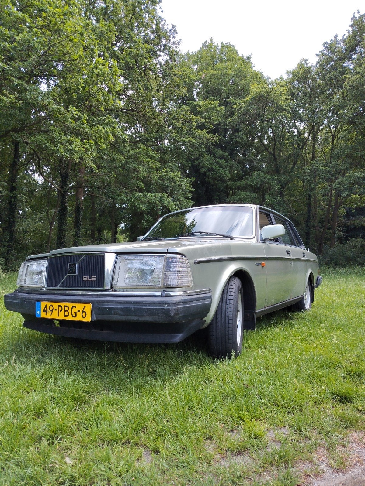 Volvo 240 2.3 GLE 1985 Groen met open dak, 4 cilinders, 133 pk, Leder, Bruin