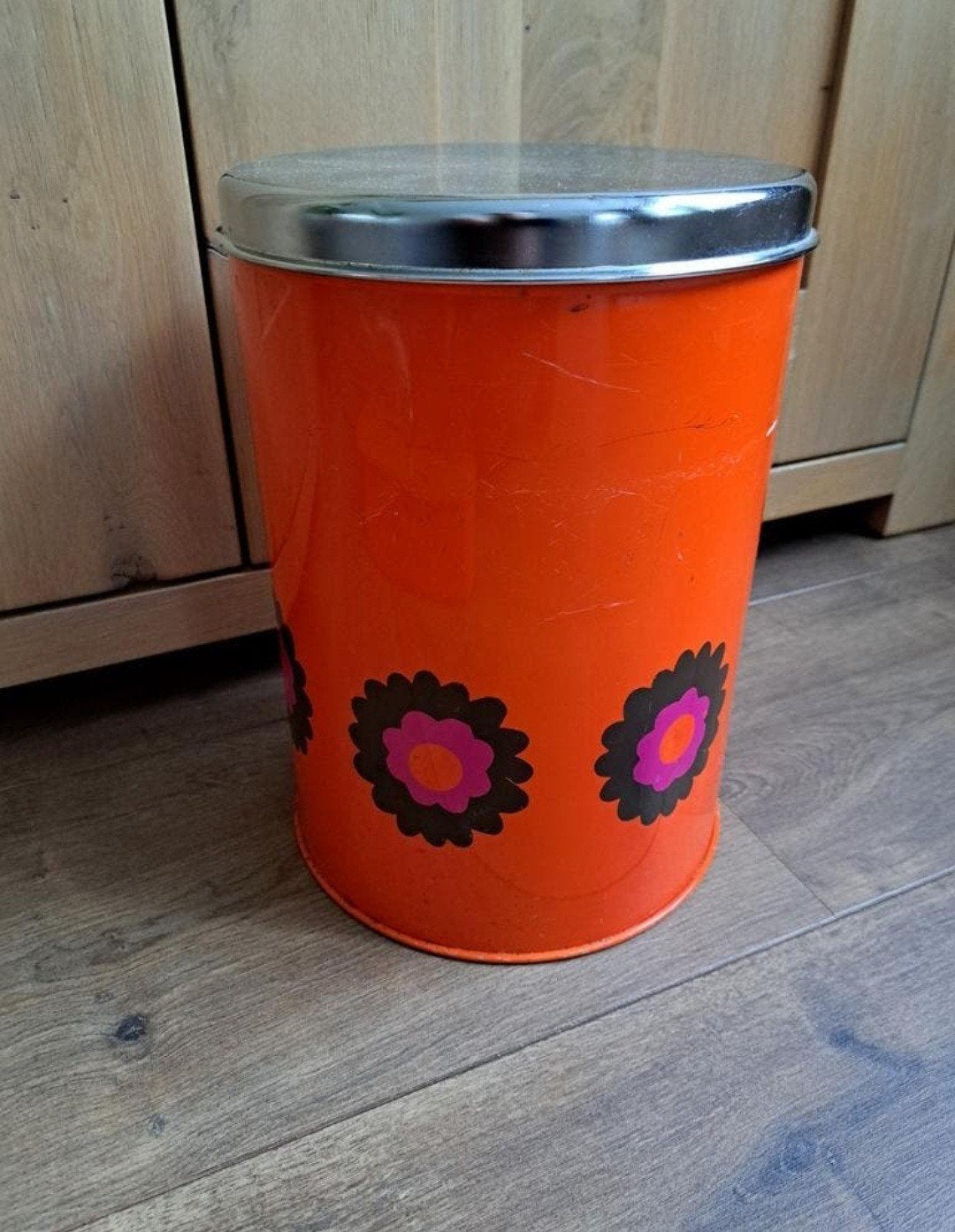 Vintage oranje bewaarblik Brabantia Patrice hoogte 29 cm, Ophalen of Verzenden, Gebruikt, Overige
