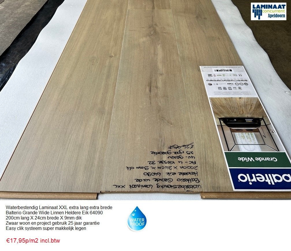 79,65m2 Waterbestendig laminaat Grande Wide Heldere Eik