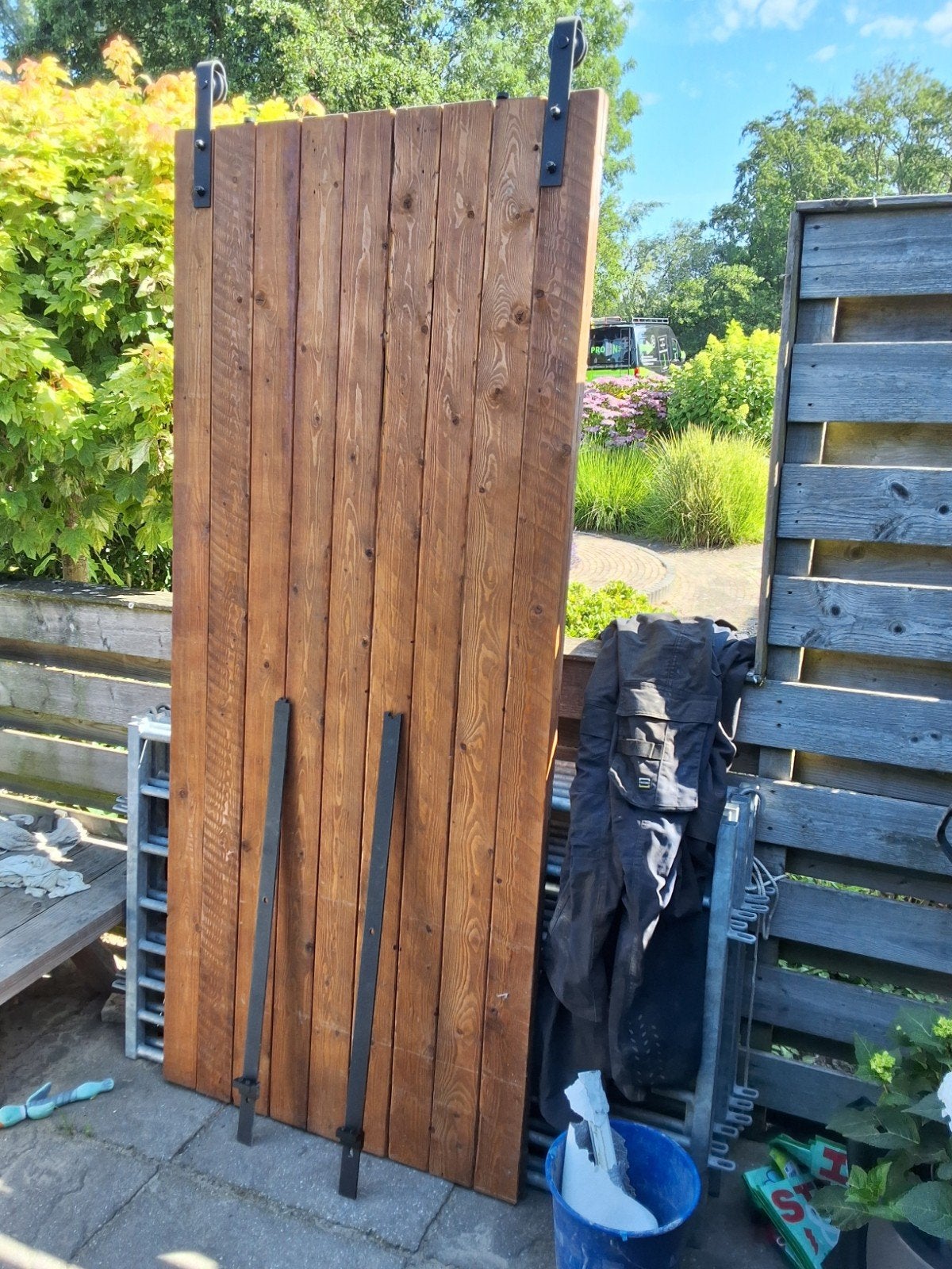 Loftdeur met ophangsysteem - Houten schuifdeur, Ophalen, Gebruikt, 80 tot 100 cm, 215 cm of meer