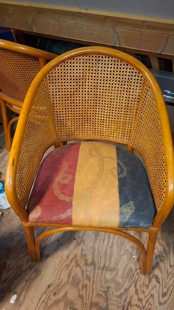 4 Ronde Rotan Kuipstoelen - Eenvoudig te Bekleden, Gebruikt, Overige kleuren, Ophalen of Verzenden, Vier