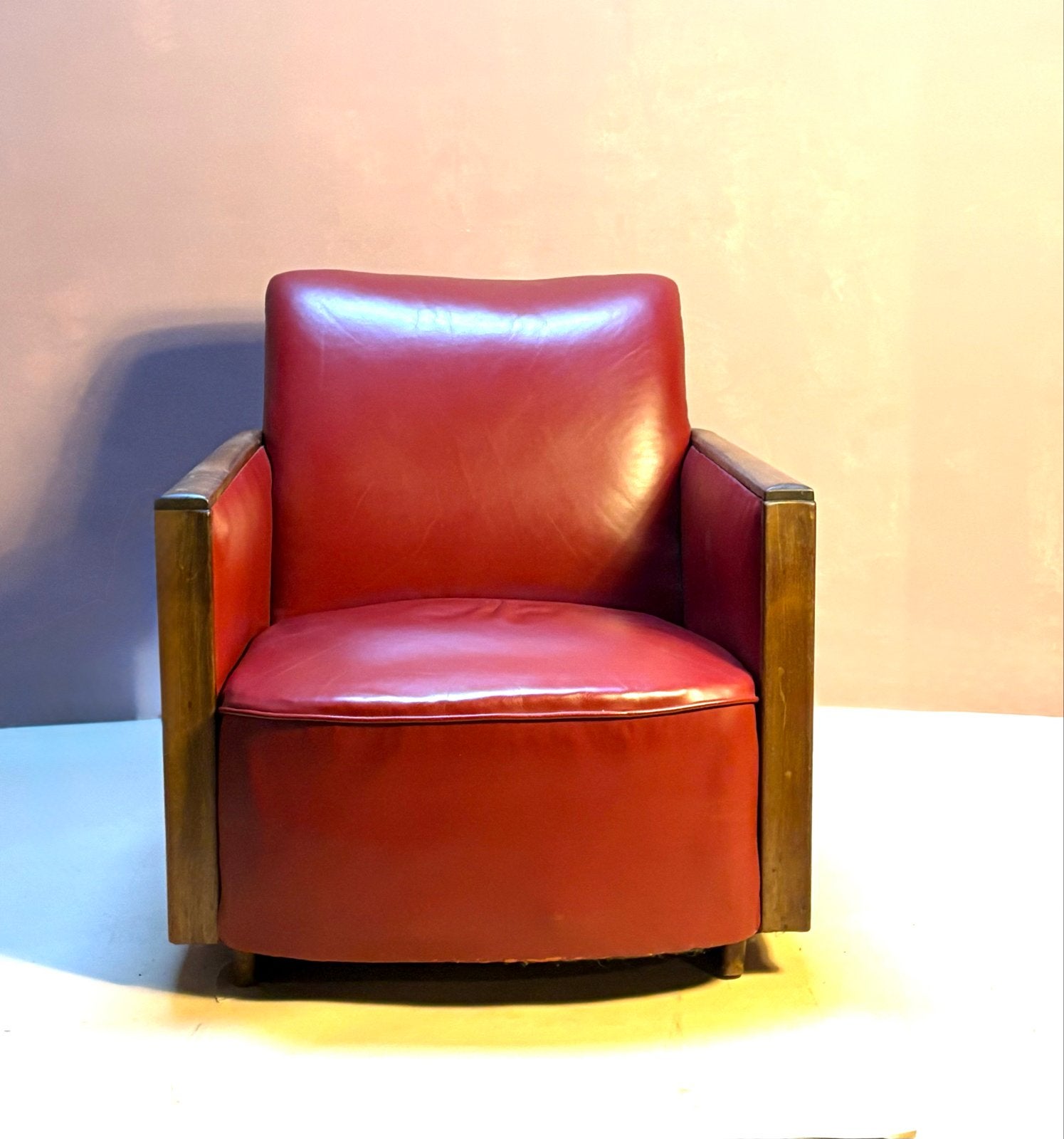 Art Deco lederen fauteuil - Vintage design, Huis en Inrichting, Ophalen, Gebruikt, Leer, 75 tot 100 cm