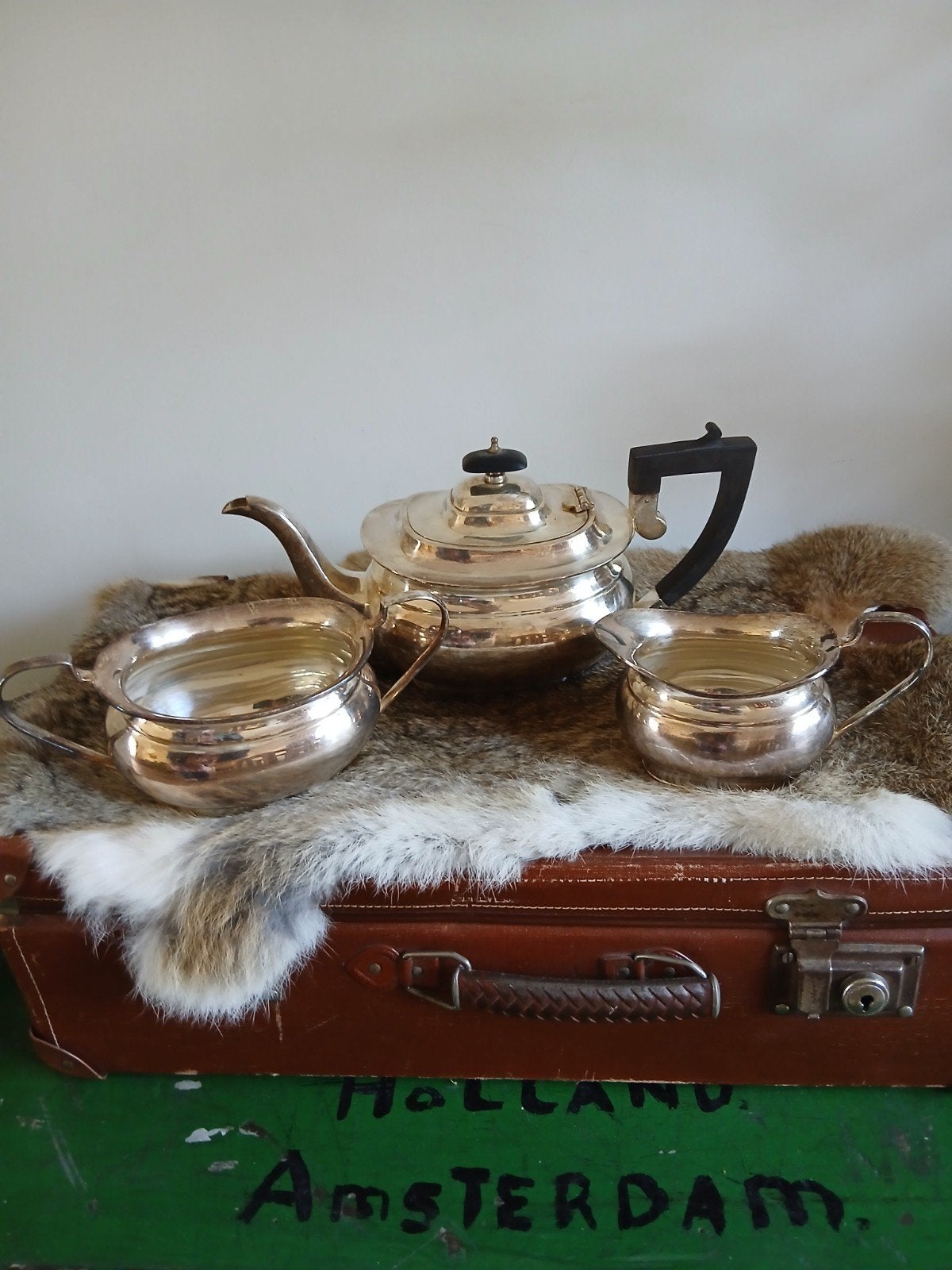 Vintage Engelse verzilverde theeset E.P.N.S. art deco stijl, Ophalen of Verzenden