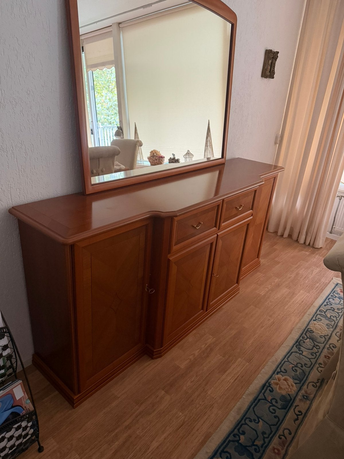 Mooi Massief EikenDressoir met lLos Staande Spiegel, Ophalen, Eikenhout, Met lade(s), Zo goed als nieuw