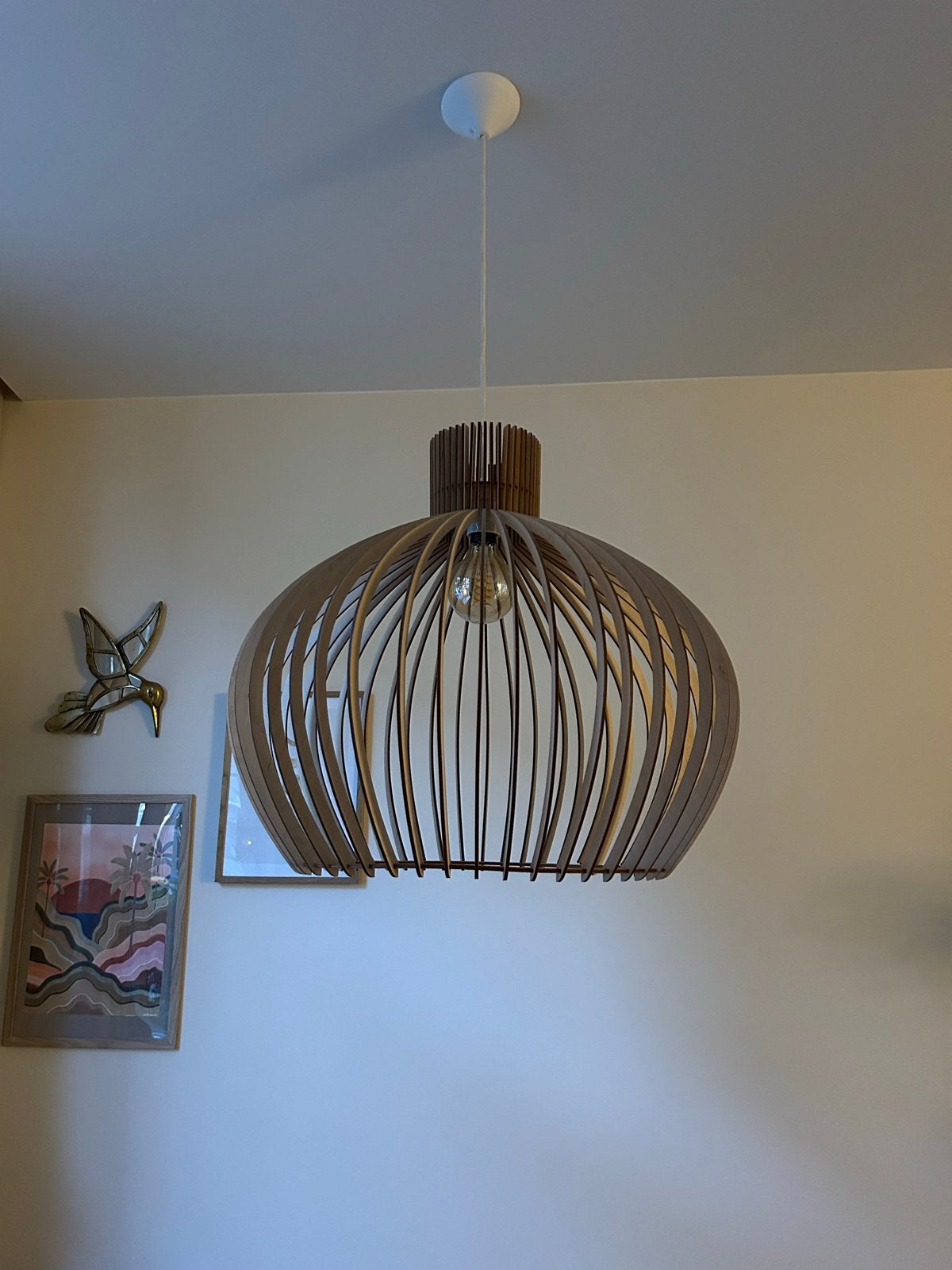 Stijlvolle Houten Hanglamp - Modern Design, Ophalen, Zo goed als nieuw, Hout, E27 (groot)