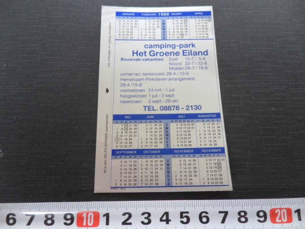 sticker Kalender 1989 Wamel Camping Park Het Groene Eiland *, Verzamelen, Ophalen, Zo goed als nieuw