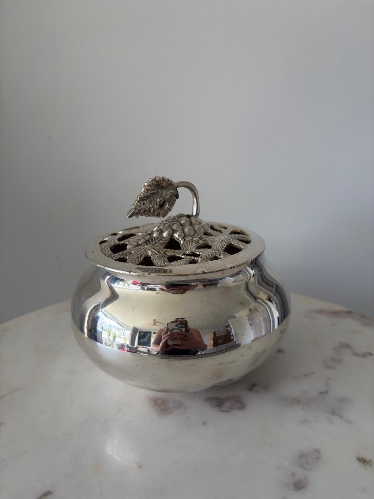 Vintage potpourri schaal zilverkleurig met deksel, Ophalen of Verzenden