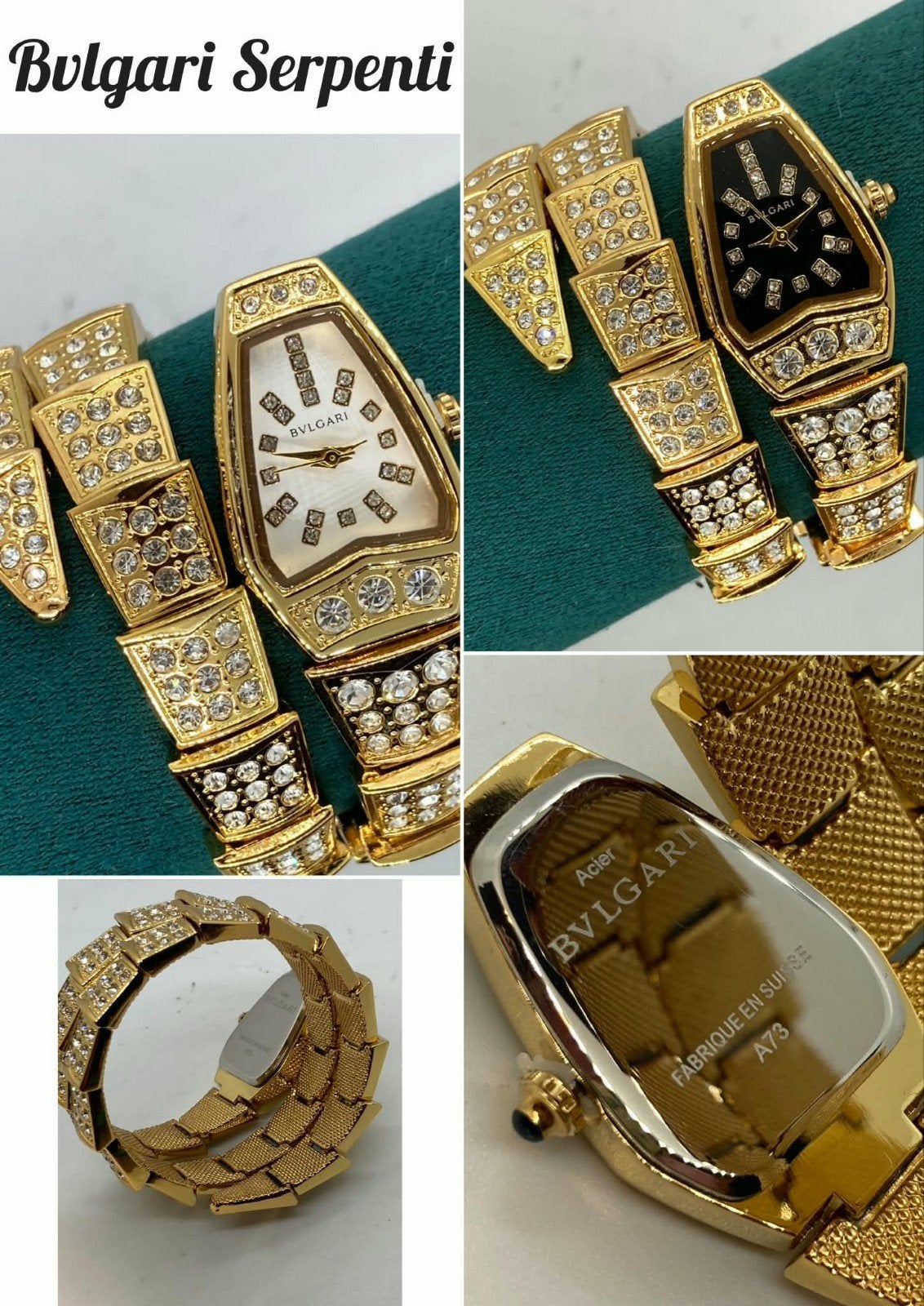 BVL Serpenti Tubogas full gold iced out quartz, Overige merken, Staal, Staal, Polshorloge