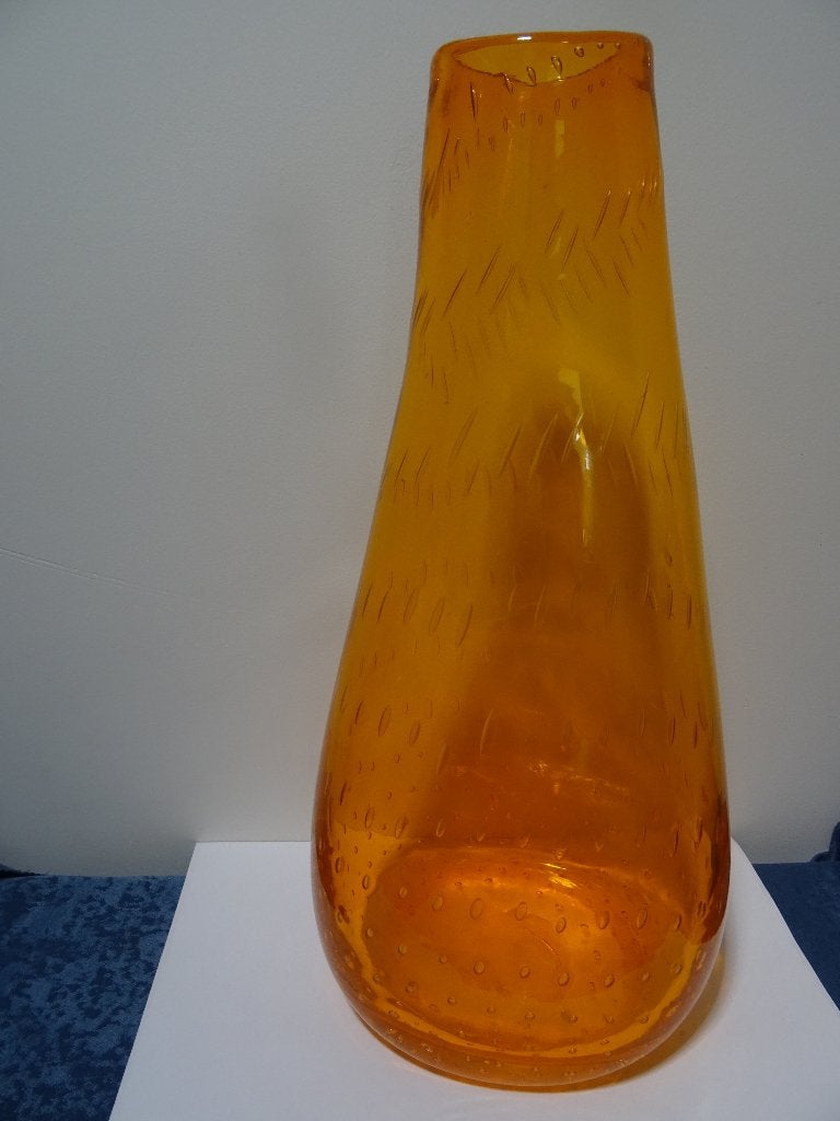 Zware robuuste Murano vaas amberkleurig bubbels glas amber, Verzamelen, Ophalen of Verzenden, Huis en Inrichting