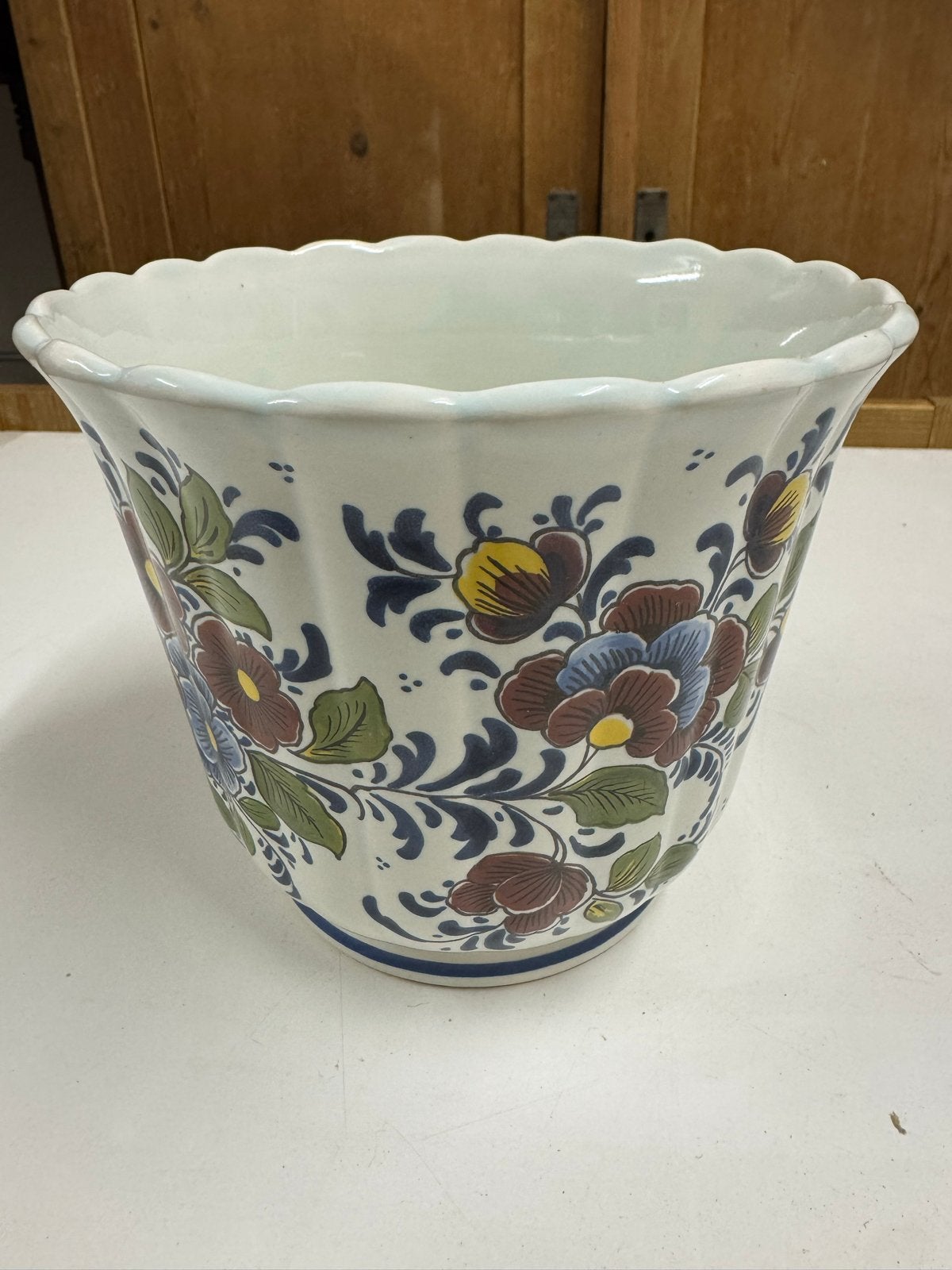 Antieke Oud Delfts Blauw Bloempot met Bloemenpatroon, Ophalen