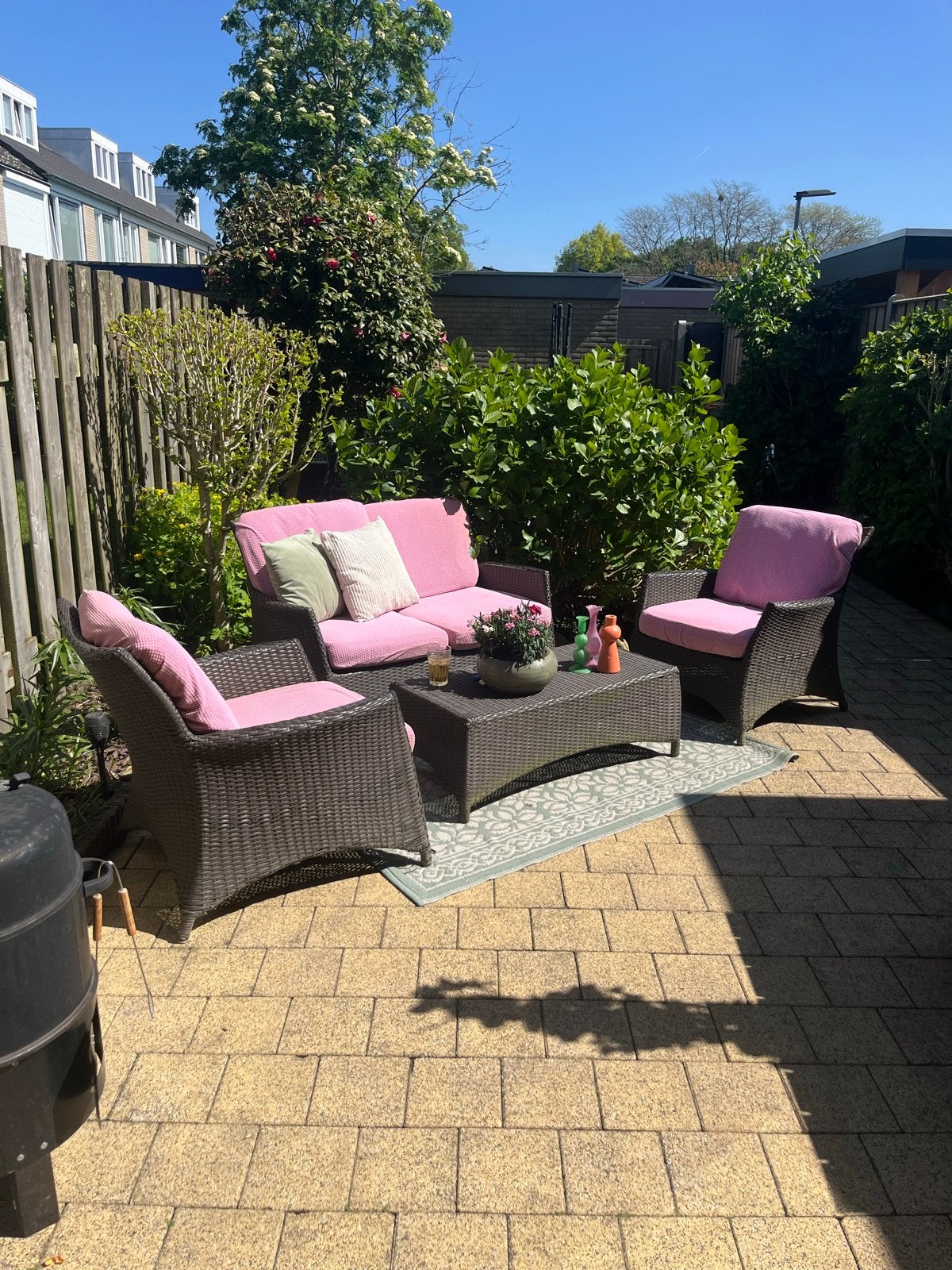 Loungeset gestreepte kussen incl roze hoezen, Ophalen, 4 zitplaatsen, Gebruikt, Loungeset