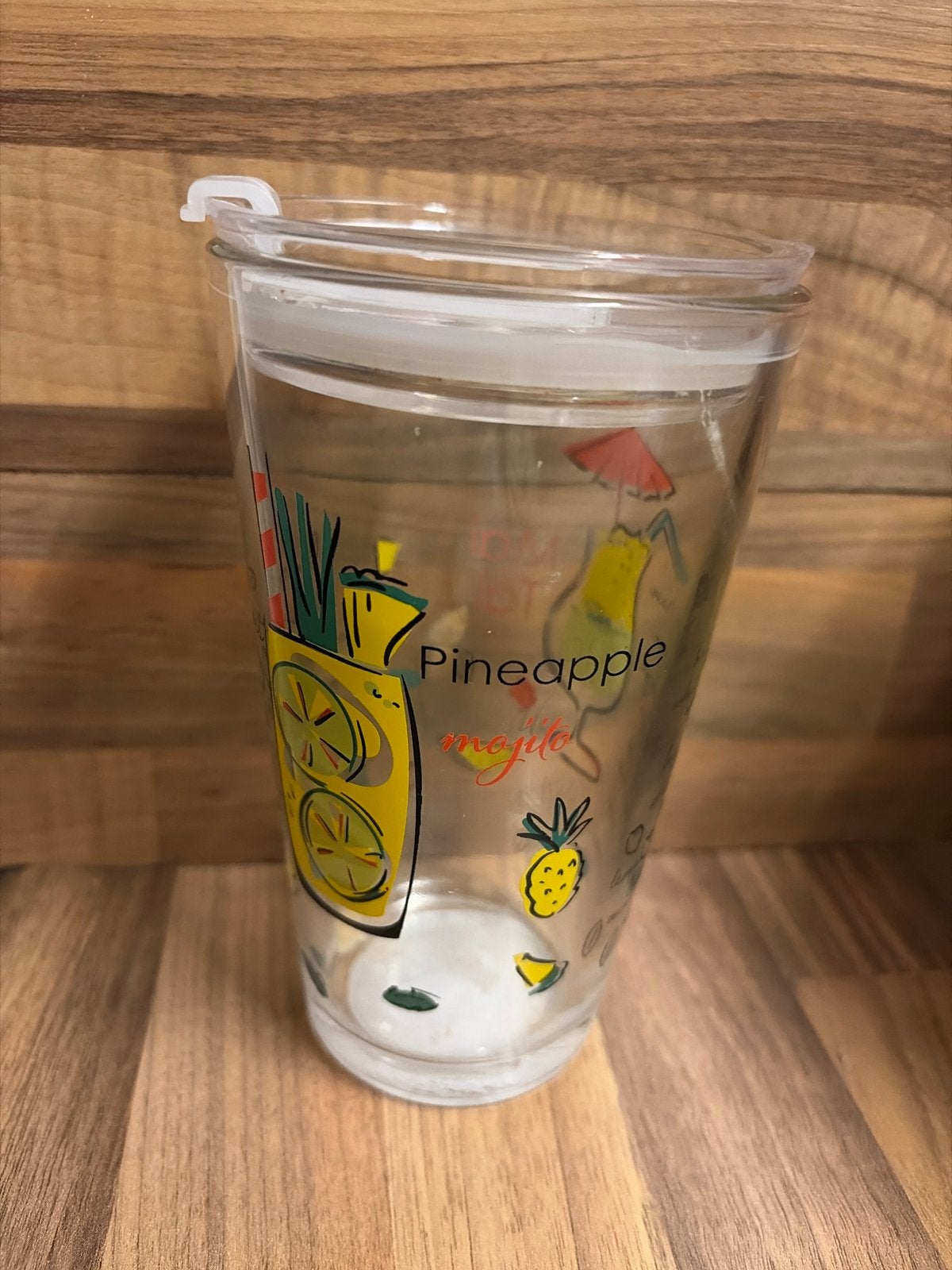 Glazen beker met deksel en fruitprint (nooit gebruik), Ophalen of Verzenden, Zo goed als nieuw, Meerkleurig, Glas