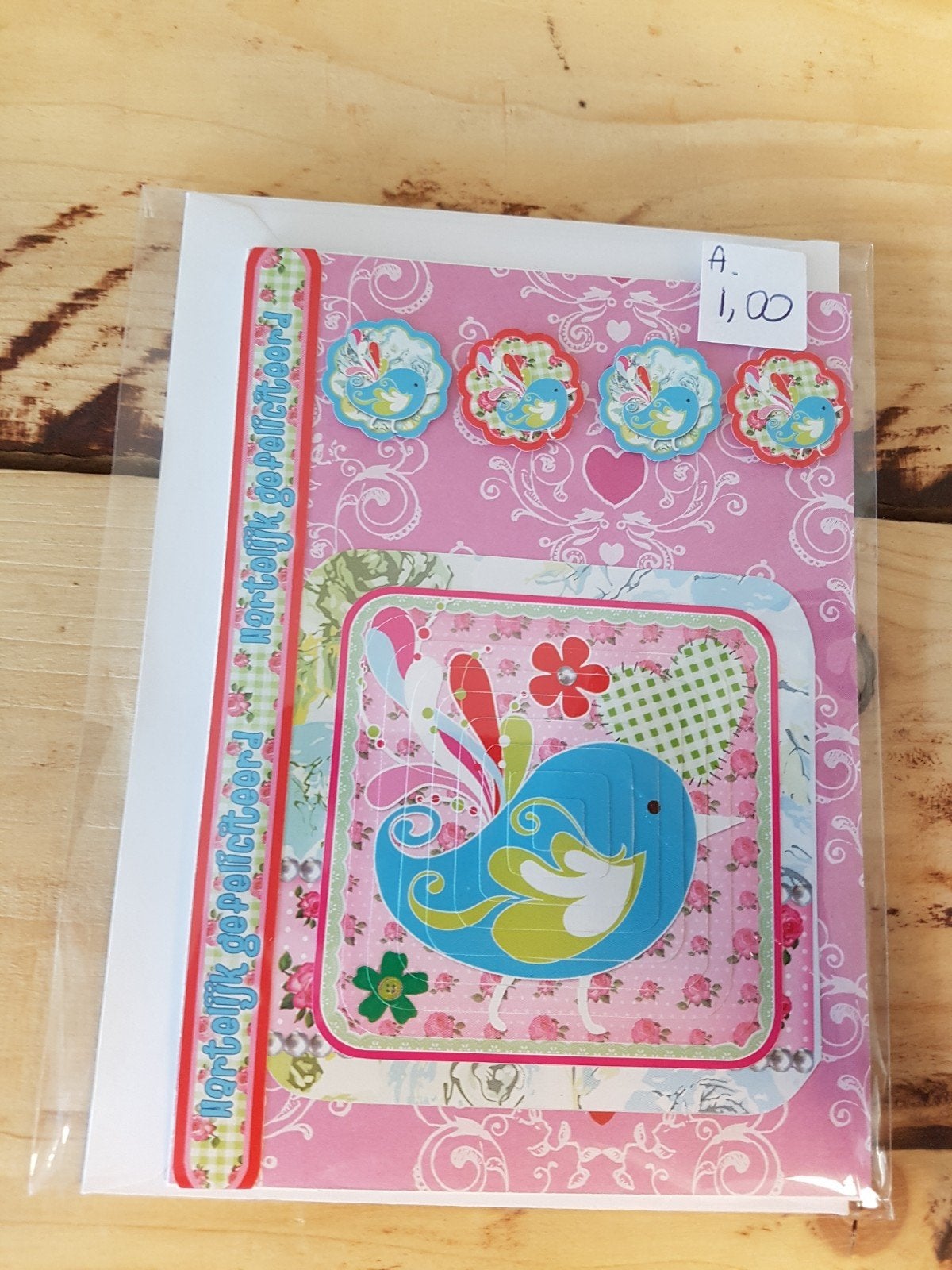 Kaartje verjaardag vogel roze/blauw, Ophalen of Verzenden, Nieuw, Overige thema's