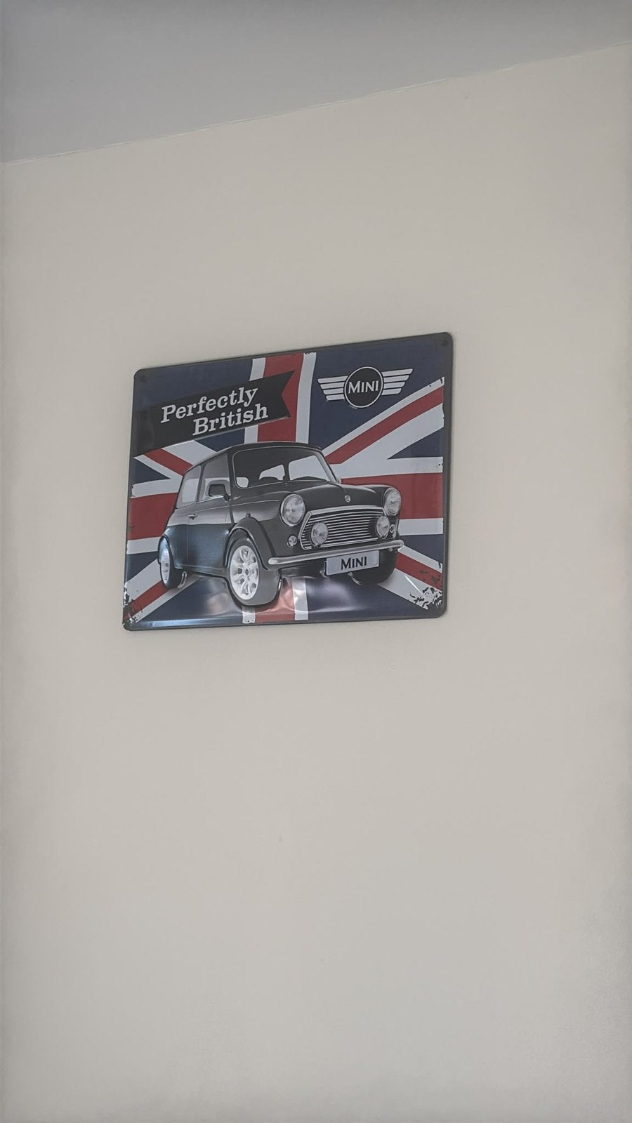 Mini Cooper wandbord - Perfectly British, Vintage, Meerkleurig, Ophalen of Verzenden, Zo goed als nieuw