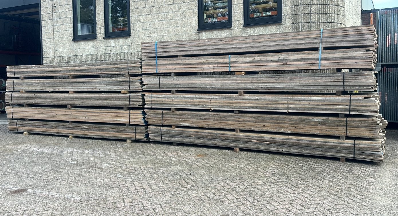 Gebruikte Steigerplanken - 500 cm - 594 stuks = 2970 m1, Doe-het-zelf en Verbouw, Ophalen, Gebruikt, 25 tot 50 mm, Plank