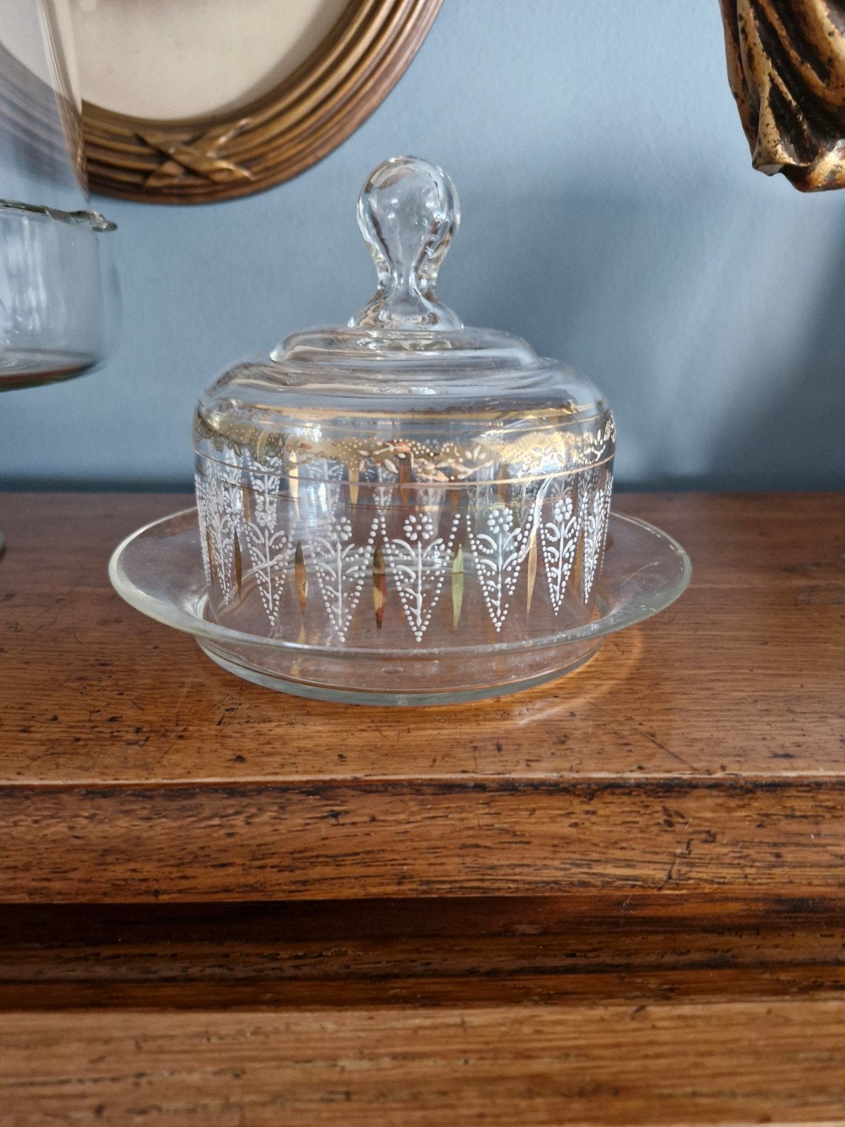 Brocante Kaasstolp Glas met Gouden Decoratie, Antiek en Kunst, Ophalen