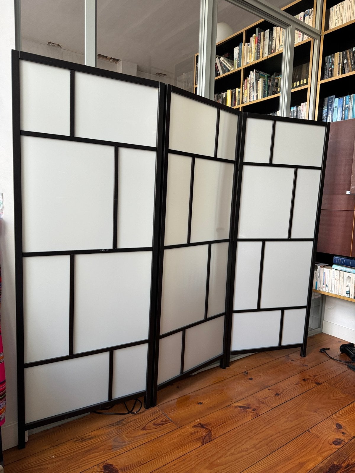 RISÖR Scheidingswand, wit/zwart, 216x185 cm - IKEA, Ophalen, Zo goed als nieuw