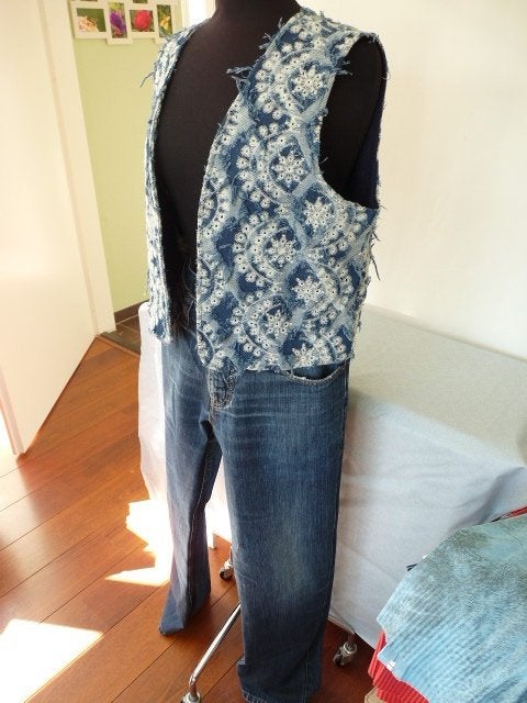 Apart blauw jeans kleur gilet met witte bloem mt 40, Maat 38/40 (M), Blauw, Tramontana, Ophalen of Verzenden