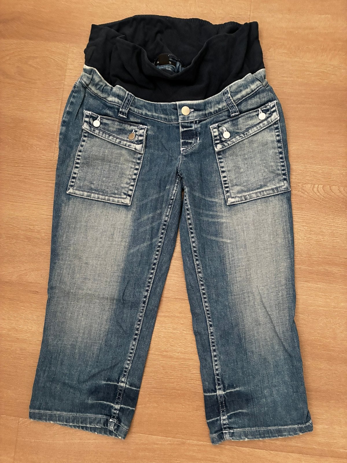 Spijkerbroek positiemode, H&M Mama, maat m, Ophalen of Verzenden, Zo goed als nieuw, Blauw, Broek of Spijkerbroek