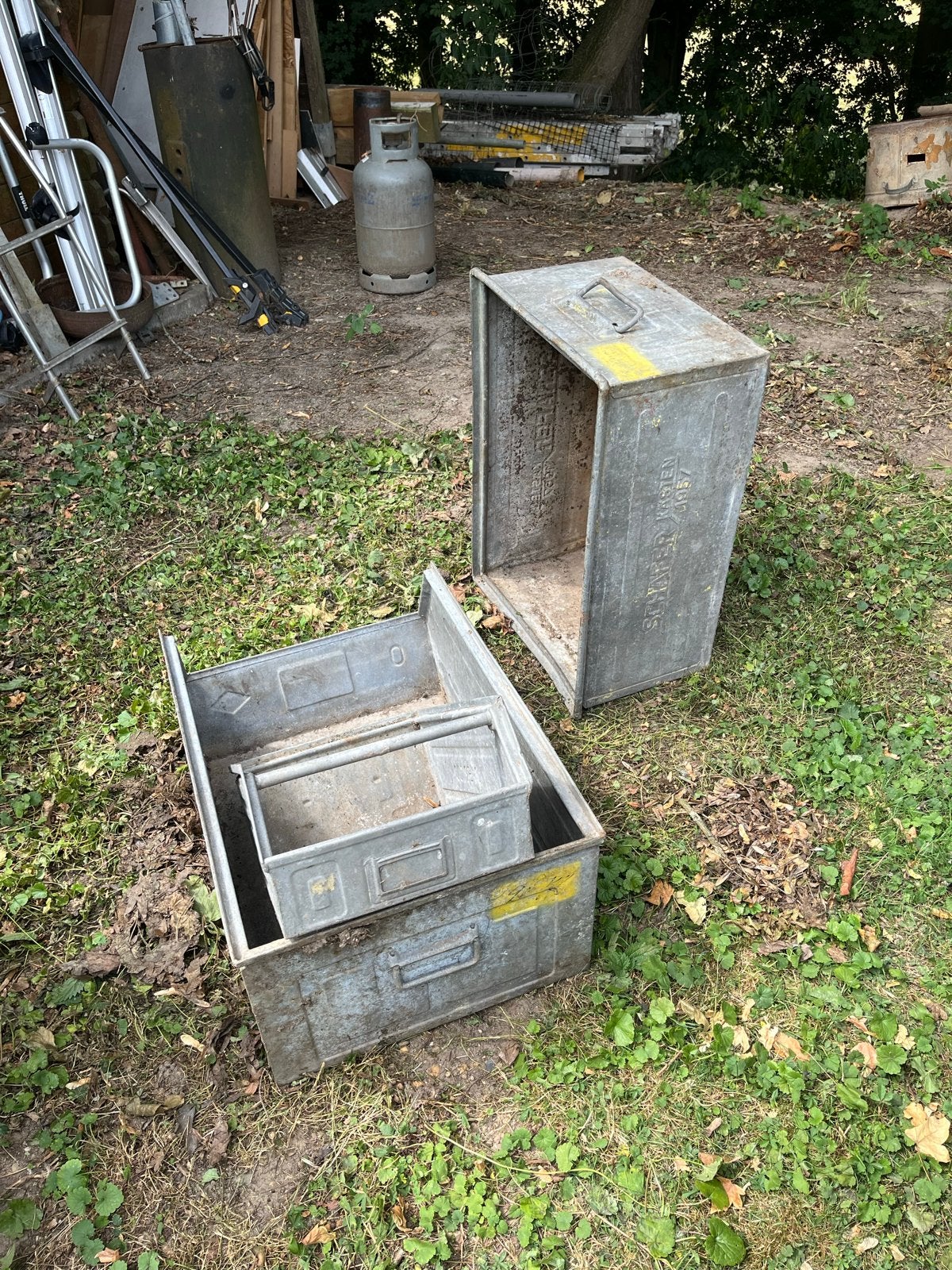 Set van 3 vintage zinken kisten - opslag/decoratie, Ophalen
