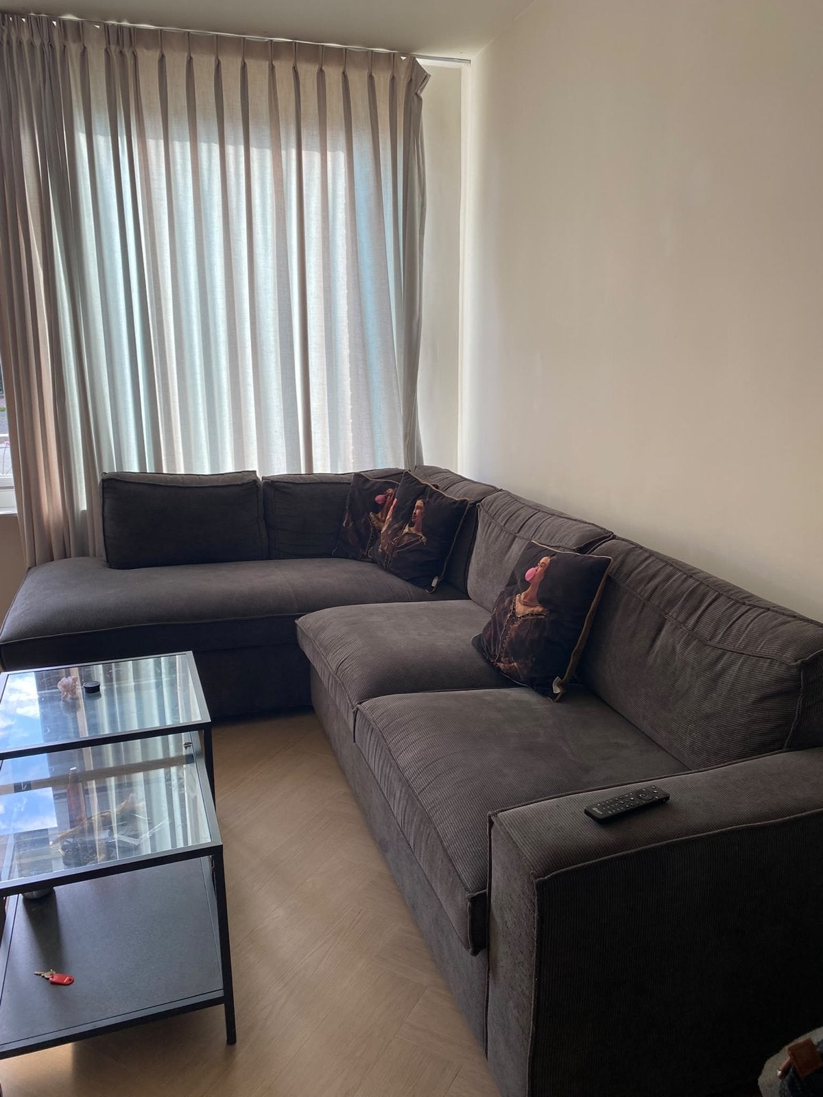 Mooie Woood hoekbank - Comfortabel en stijlvol, Huis en Inrichting, 250 tot 300 cm, Gebruikt, 100 tot 125 cm, Hoekbank